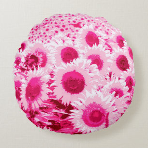 Field of Sunflowers - shades of fuchsia pink Round Cushion