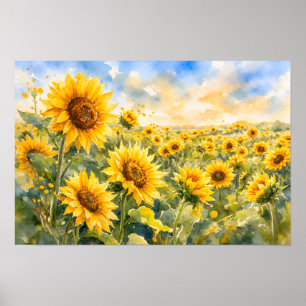 Field of Sunflowers – Watercolor Sunflower Poster
