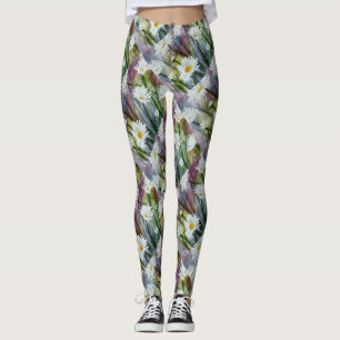 FIELD OF WHITE DAISIES   FLORAL LEGGINGS