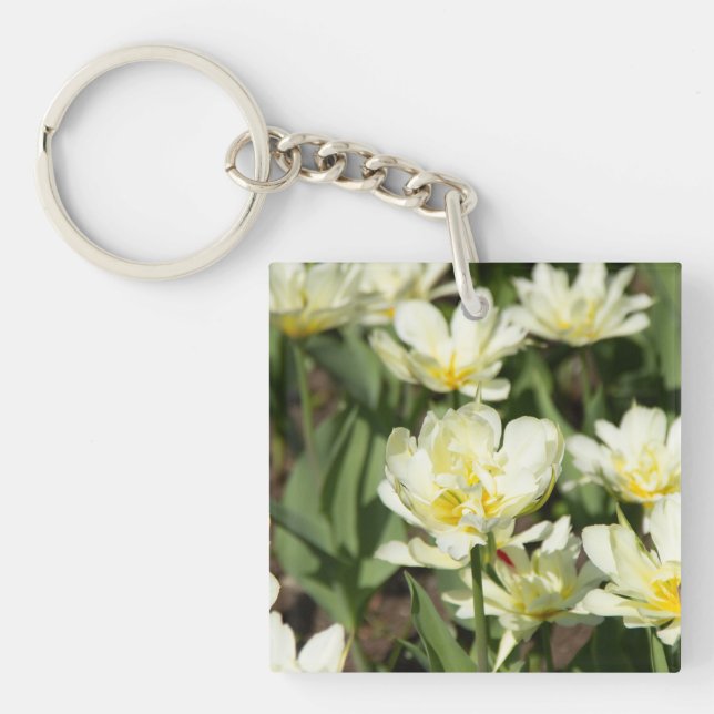 Field of white tulips Photo Key Ring (Front)