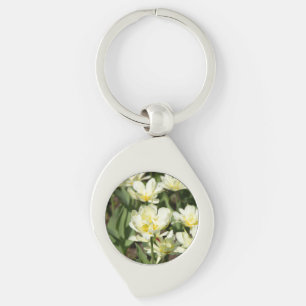 Field of white tulips Photo Key Ring