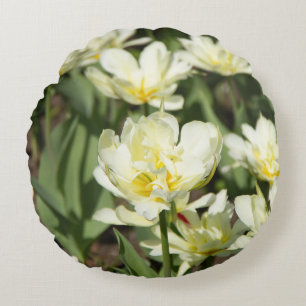 Field of white tulips Photo Round Cushion