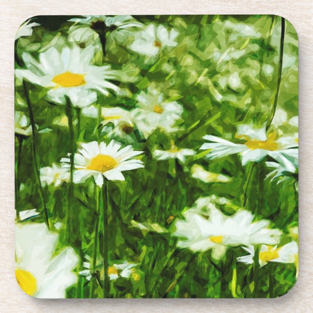 Field of White Wild Daisies Abstract Coaster (Front)