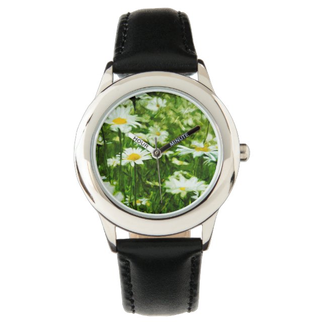 Field of White Wild Daisies Abstract Watch (Front)
