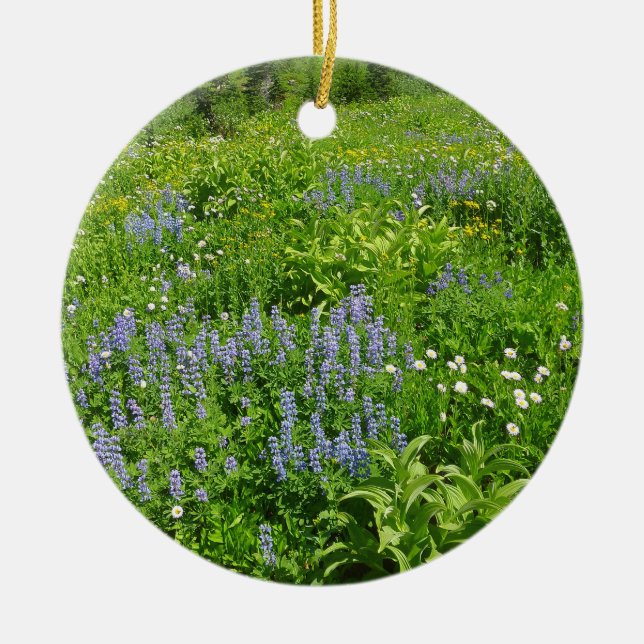 Field of Wildflowers at Mount Rainier Ceramic Tree Decoration (Front)