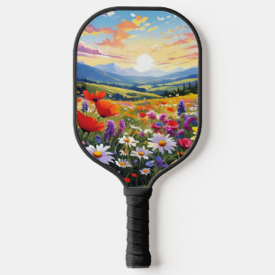Field of Wildflowers with Rolling Hills Pickleball Paddle