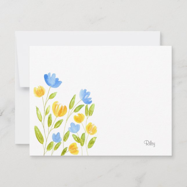 Field of Yellow Blue Flowers Card (Front)