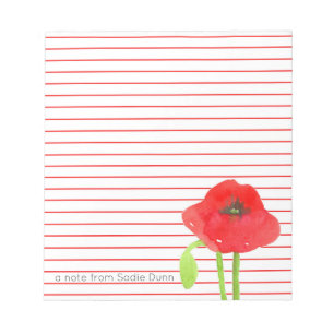 Field Poppy Flower Personalised Red Lined Notepad