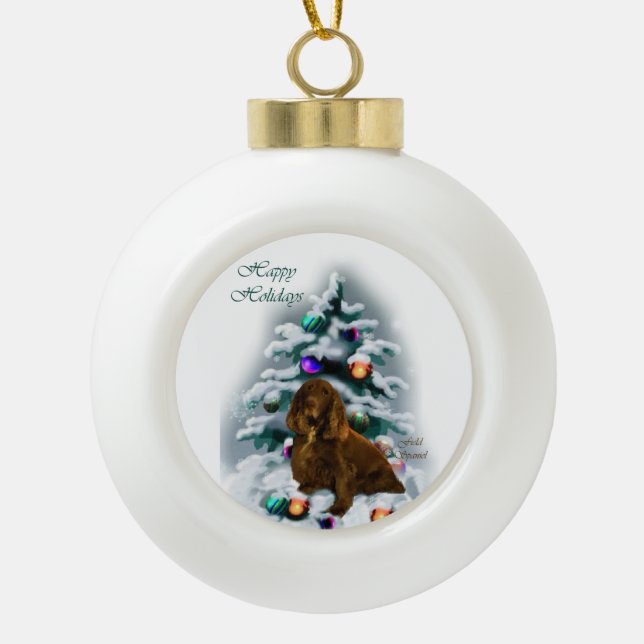 Field Spaniel Christmas Ceramic Ball Christmas Ornament (Front)