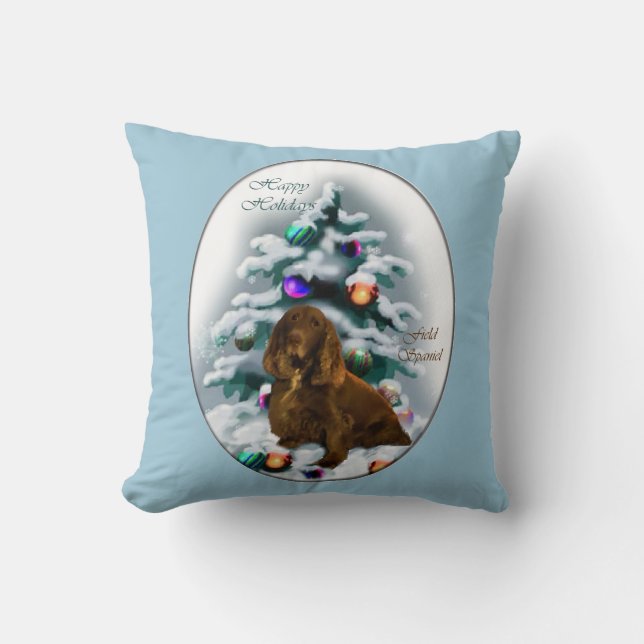 Field Spaniel Christmas Cushion (Front)