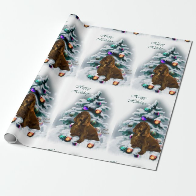 Field Spaniel Christmas Wrapping Paper (Unrolled)
