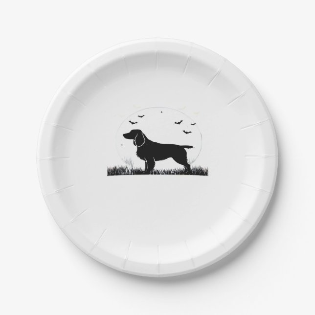 Field Spaniel Dog � Halloween Moon Silhouette Clas Paper Plate (Front)