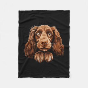 Field Spaniel Dog Mum Dad Peeking Puppy Fleece Blanket