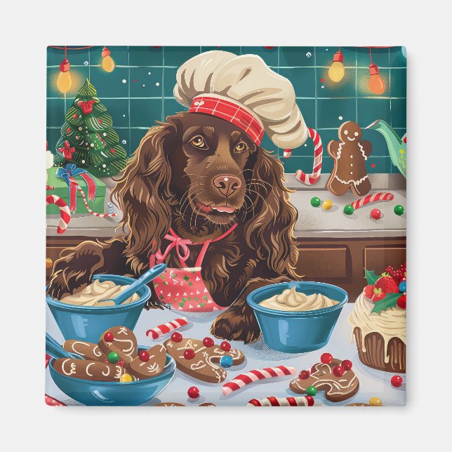 Field Spaniel Holiday Baking: Festive Christmas Magnet (Front)
