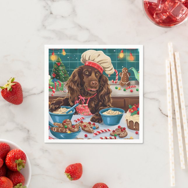 Field Spaniel Holiday Baking: Festive Christmas Napkin (Insitu)