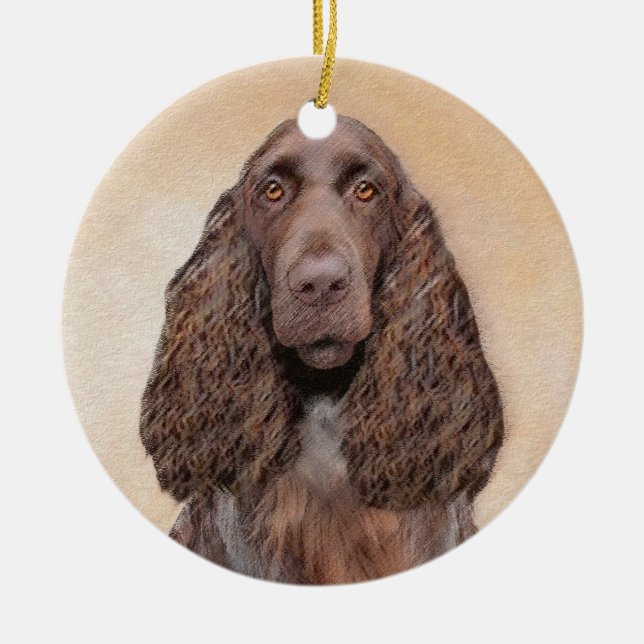 Field Spaniel Painting - Cute Original Dog Art Ceramic Tree Decoration (Front)