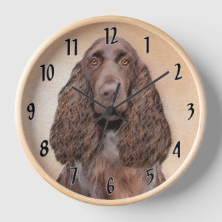 Field Spaniel Painting - Cute Original Dog Art Clock