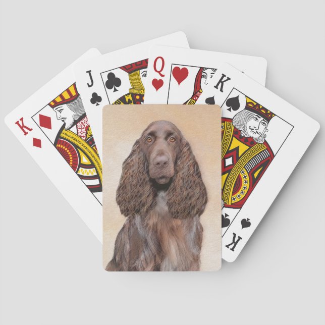 Field Spaniel Painting - Cute Original Dog Art Playing Cards (Back)