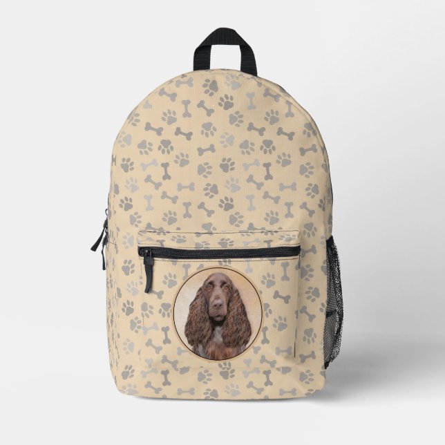 Field Spaniel Painting - Cute Original Dog Art Printed Backpack (Front)