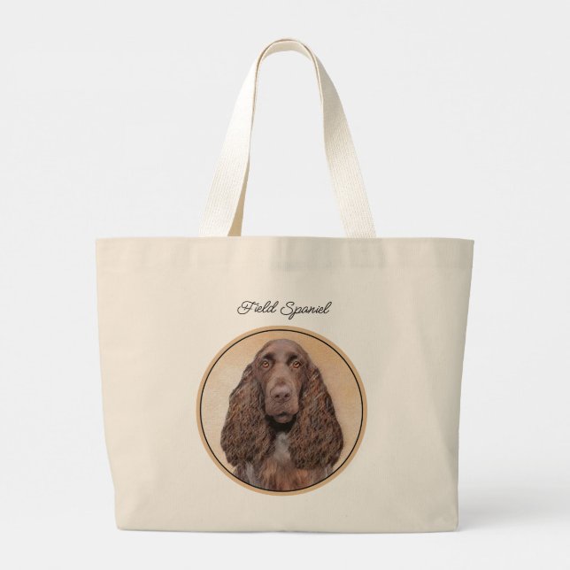 Field Spaniel Painting Roan Cute Original Dog Art Large Tote Bag (Back)