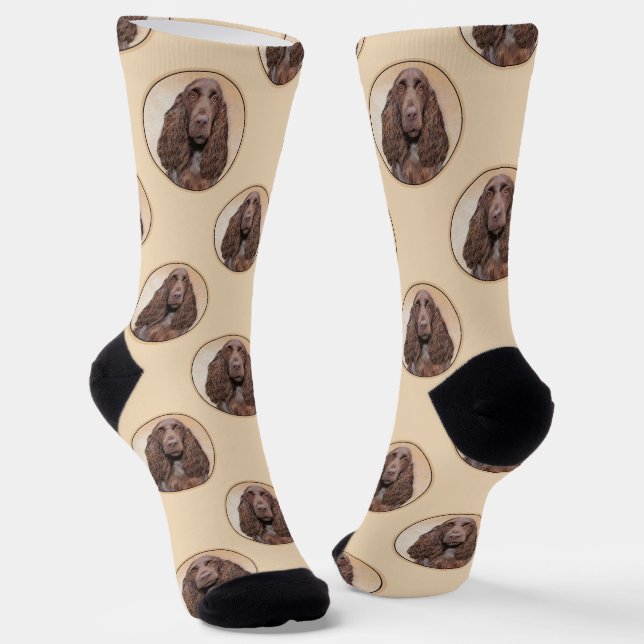 Field Spaniel Painting Roan Cute Original Dog Art Socks (Angled)