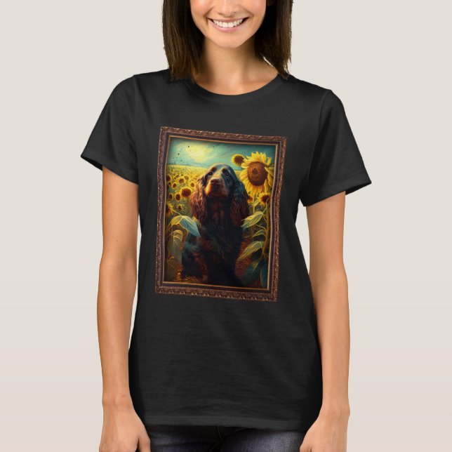 Field Spaniel Painting Sunflower Flower Mom Women  T-Shirt (Front)