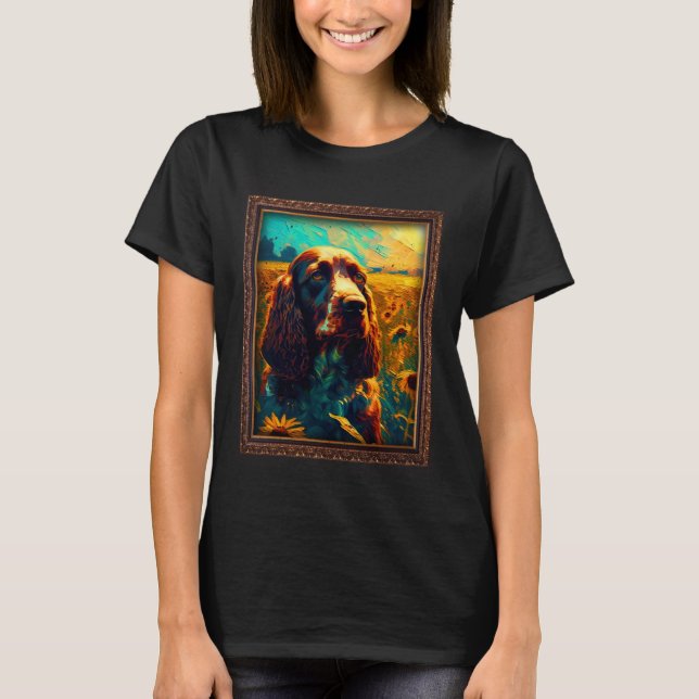 Field Spaniel Painting Sunflower Flower Mom Women  T-Shirt (Front)