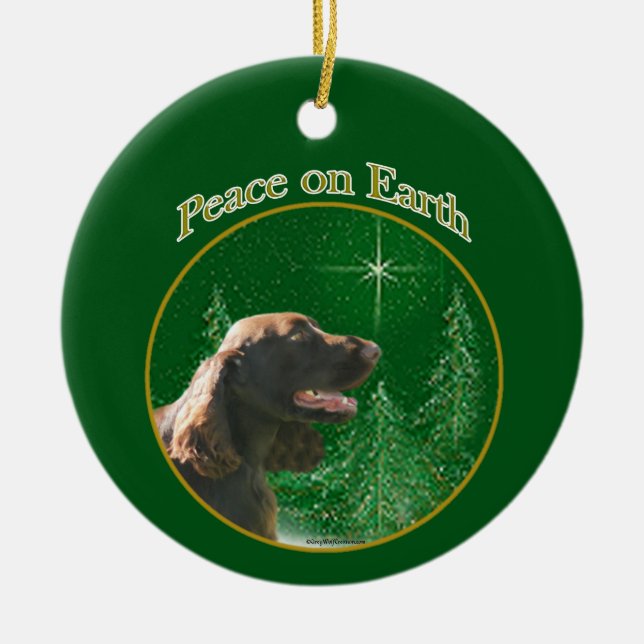 Field Spaniel Peace Keychain Ceramic Tree Decoration (Front)