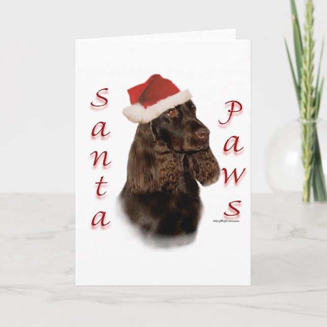 Field Spaniel Santa Paws Holiday Card (Front)