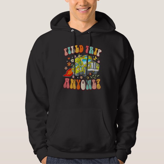 Field Trip Anyone Groovy School Bus Driver Yellow  Hoodie (Front)