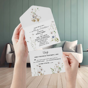 Field Wild Flower Watercolor Delicate All In One Invitation