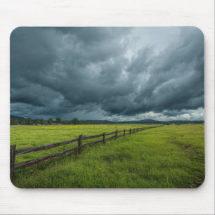 Field with a Wooden Fence Mouse Mat