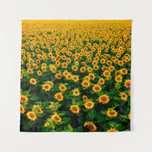 Field with bright yellow sunflowers in sunny day. tapestry