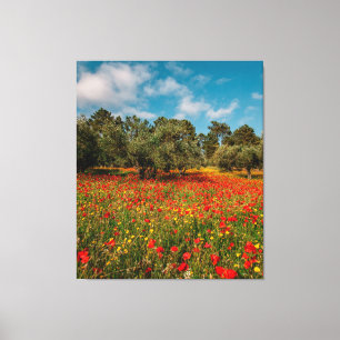 field with flowers and trees canvas print