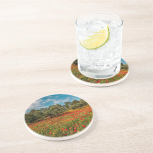field with flowers and trees coaster