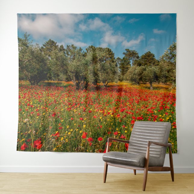 field with flowers and trees tapestry (In Situ (Horizontal))