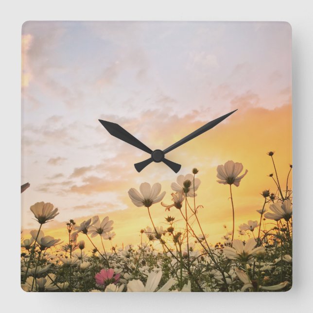 field with flowers square wall clock (Front)