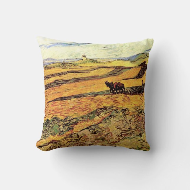 Field with Ploughman and Mill by Vincent van Gogh Cushion (Front)