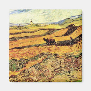 Field with Ploughman and Mill by Vincent van Gogh Magnet
