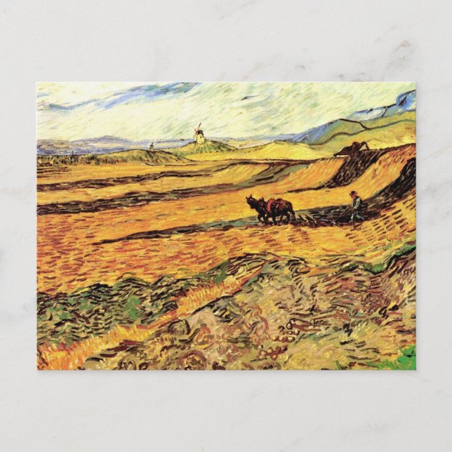 Field with Ploughman and Mill by Vincent van Gogh Postcard (Front)