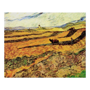 Field with Ploughman and Mill by Vincent van Gogh Poster