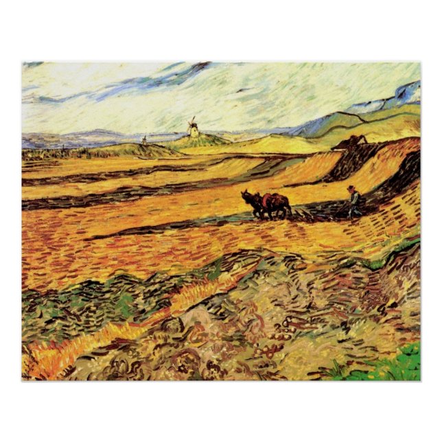 Field with Ploughman and Mill by Vincent van Gogh Poster (Front)