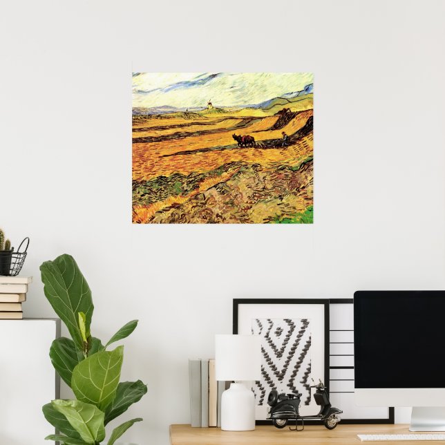Field with Ploughman and Mill by Vincent van Gogh Poster (Home Office)