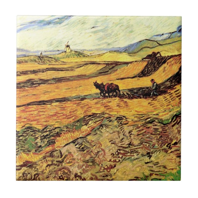 Field with Ploughman and Mill by Vincent van Gogh Tile (Front)