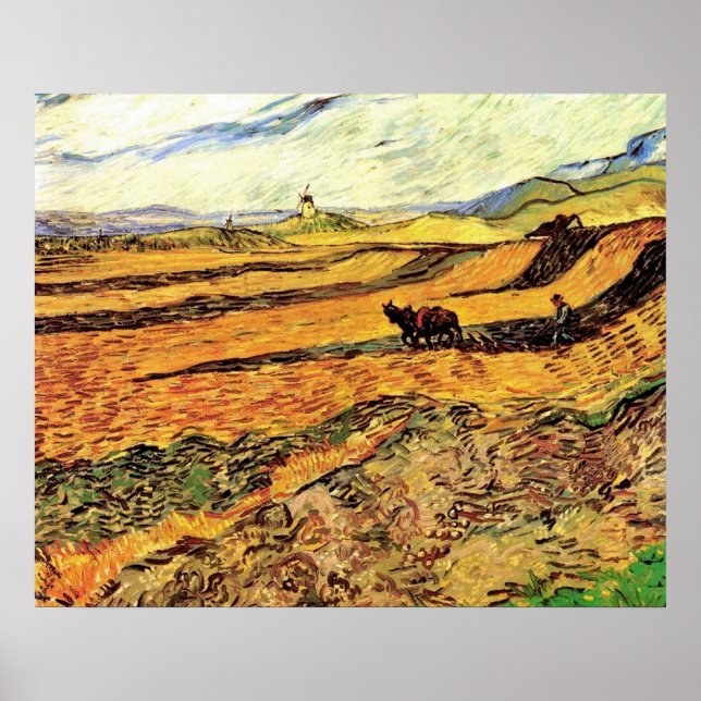 Field with Ploughman and Mill Vincent van Gogh Poster (Front)