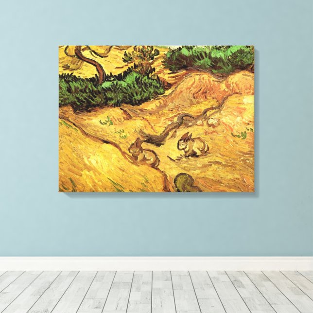 Field with Two Rabbits by Vincent van Gogh Canvas Print (Insitu(Wood Floor))