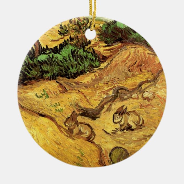 Field with Two Rabbits by Vincent van Gogh Ceramic Tree Decoration (Front)