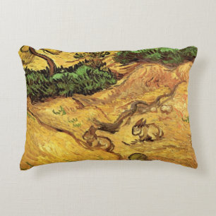 Field with Two Rabbits by Vincent van Gogh Decorative Cushion