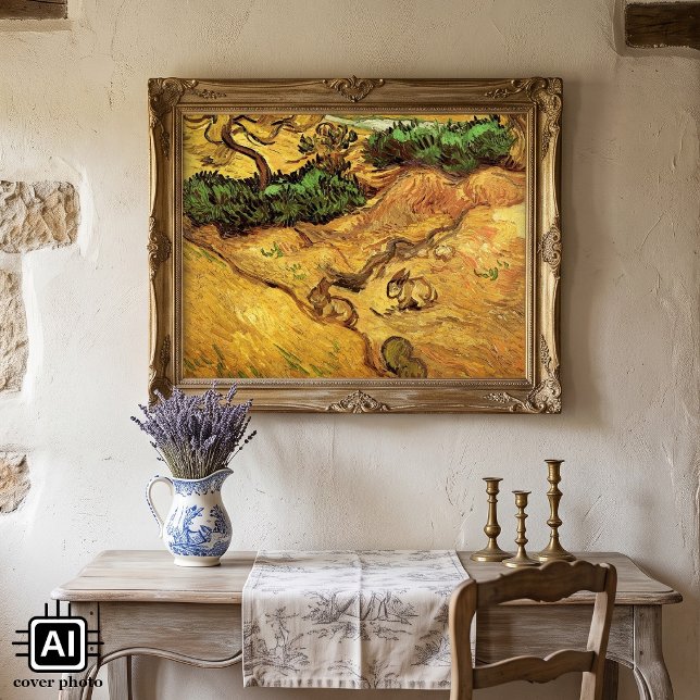 Field with Two Rabbits by Vincent van Gogh Poster (Field with Two Rabbits by Vincent van Gogh is a vintage fine art post impressionism painting.)