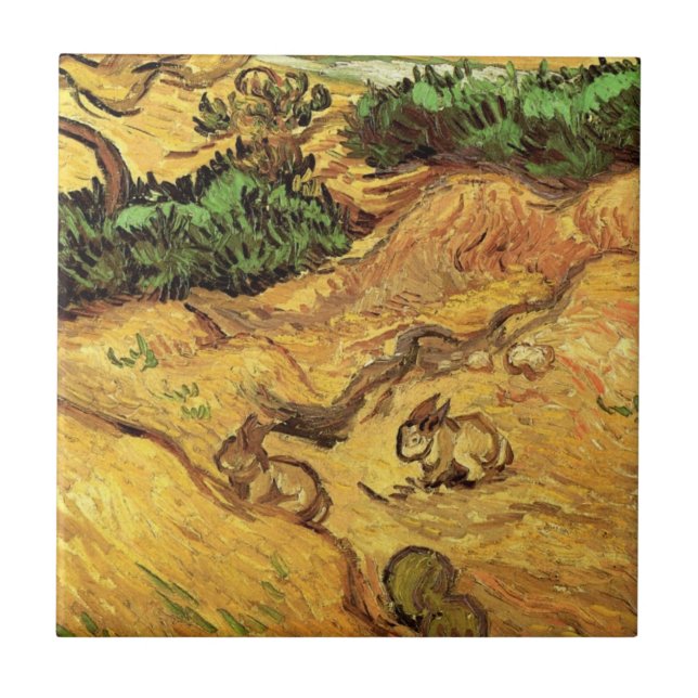 Field with Two Rabbits by Vincent van Gogh Tile (Front)